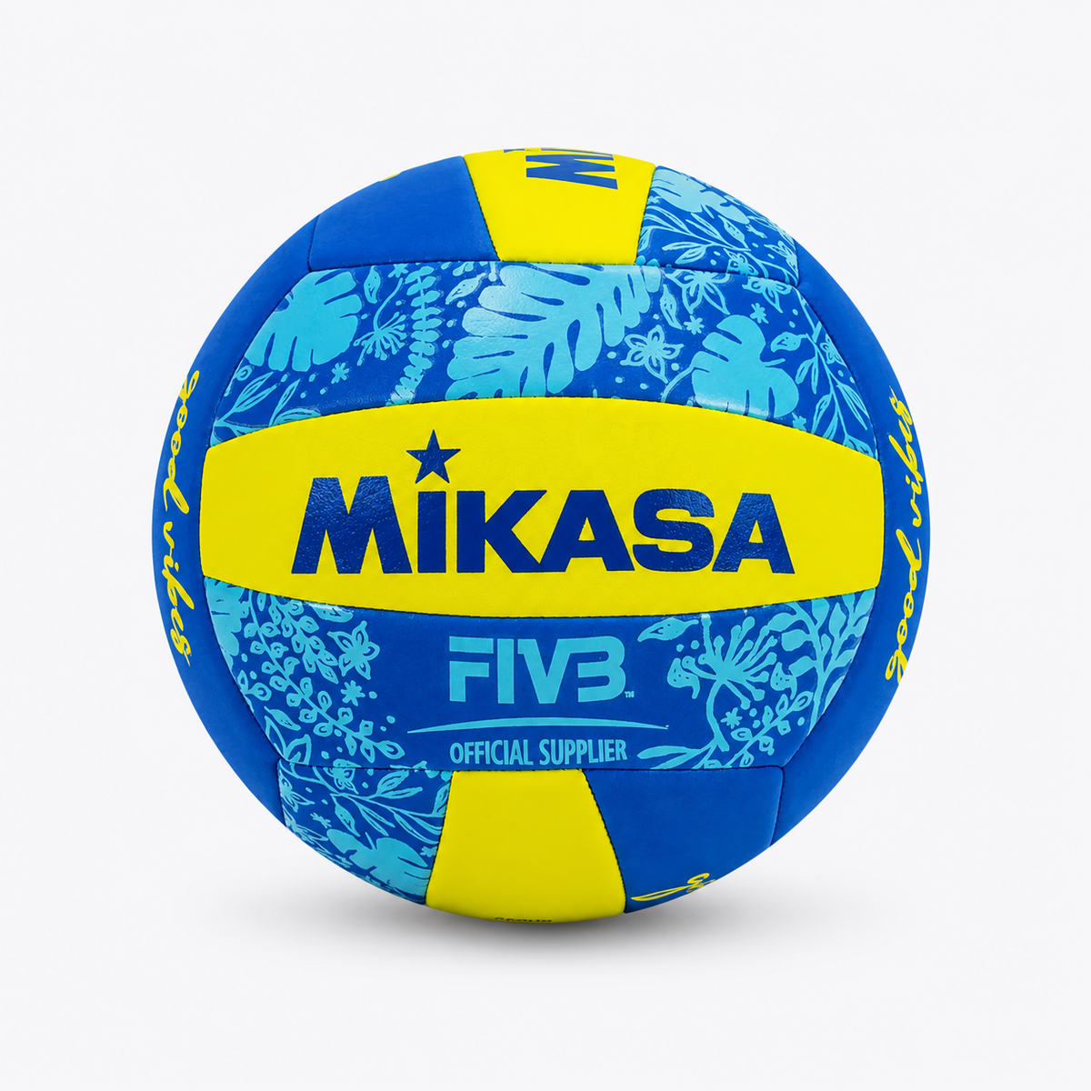 Balón de Vóleibol Playa Mikasa Good Vibes BV354TV N°5 Con Malla y Aguja | Azul/ Amarillo