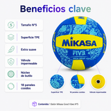 Balón de Vóleibol Playa Mikasa Good Vibes BV354TV N°5 Con Malla y Aguja | Azul/ Amarillo