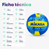 Balón de Vóleibol Playa Mikasa Good Vibes BV354TV N°5 Con Malla y Aguja | Azul/ Amarillo