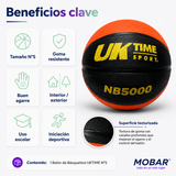 Balón de Básquetbol UKTIME N°5 NB5000 de Goma con Malla y Aguja