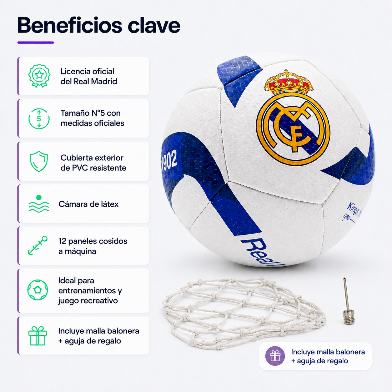 Balón de Fútbol Flag Real Madrid N°5 Licencia Oficial