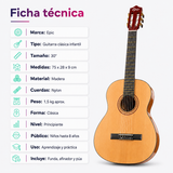 Guitarra Clásica Infantil Epic 30” con Funda, Afinador y Púa | Natural