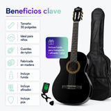 Guitarra Clásica Infantil Epic 30” con Funda, Afinador y Púa | Negro