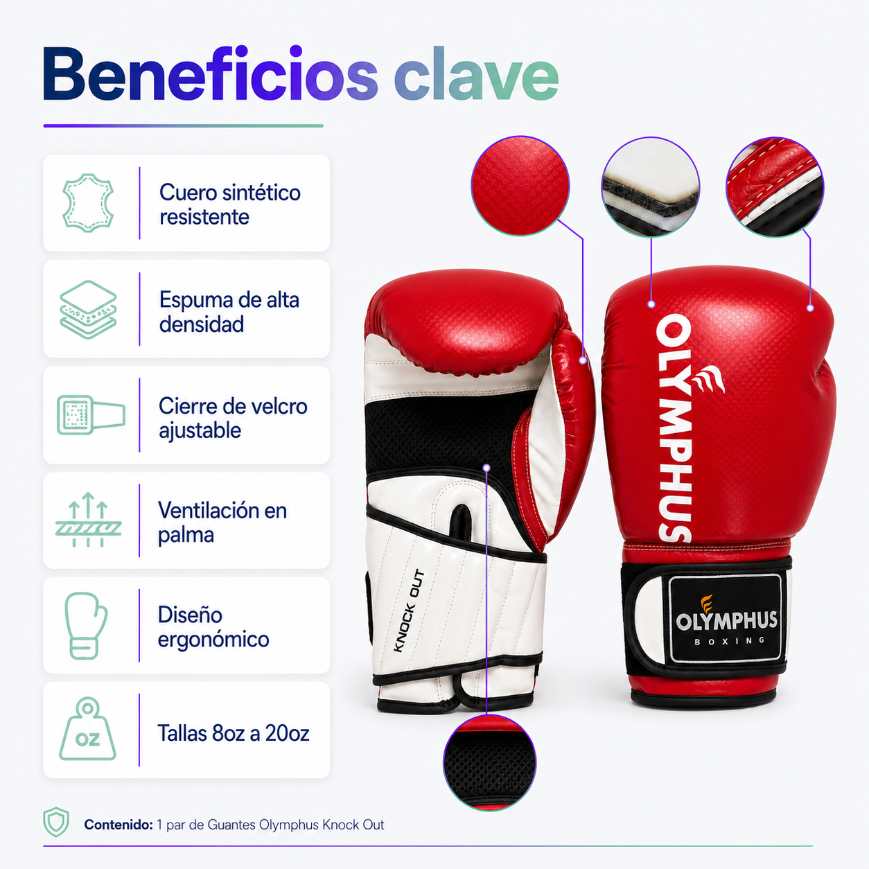 Guantes de Boxeo Olymphus Knock Out Semi Profesionales | Rojo
