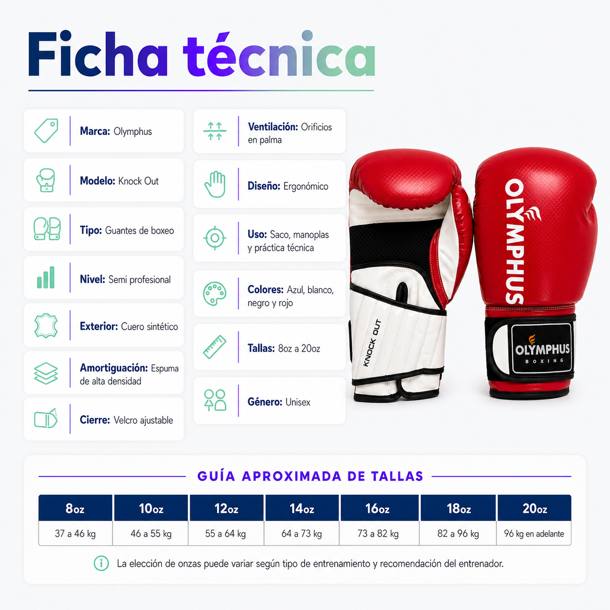 Guantes de Boxeo Olymphus Knock Out Semi Profesionales | Rojo