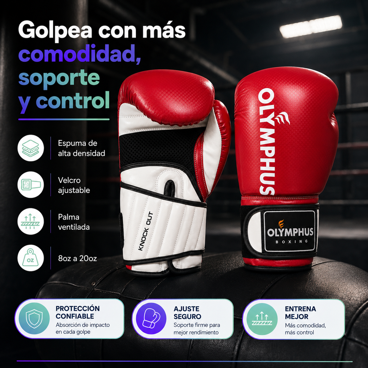 Guantes de Boxeo Olymphus Knock Out Semi Profesionales | Rojo