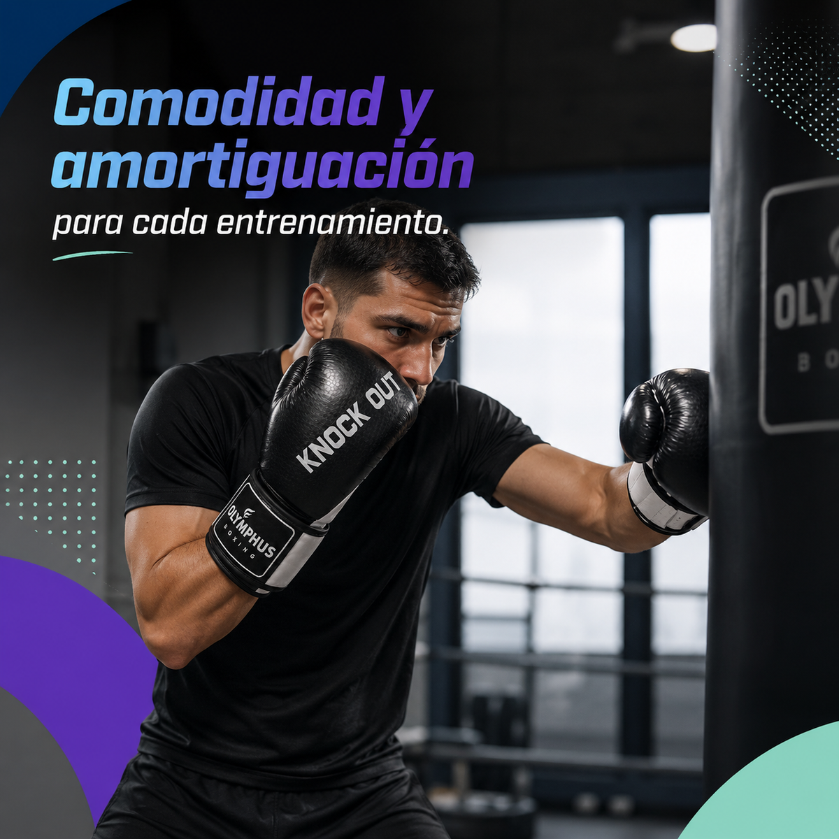 Guantes de Boxeo Olymphus Knock Out Semi Profesionales | Negro