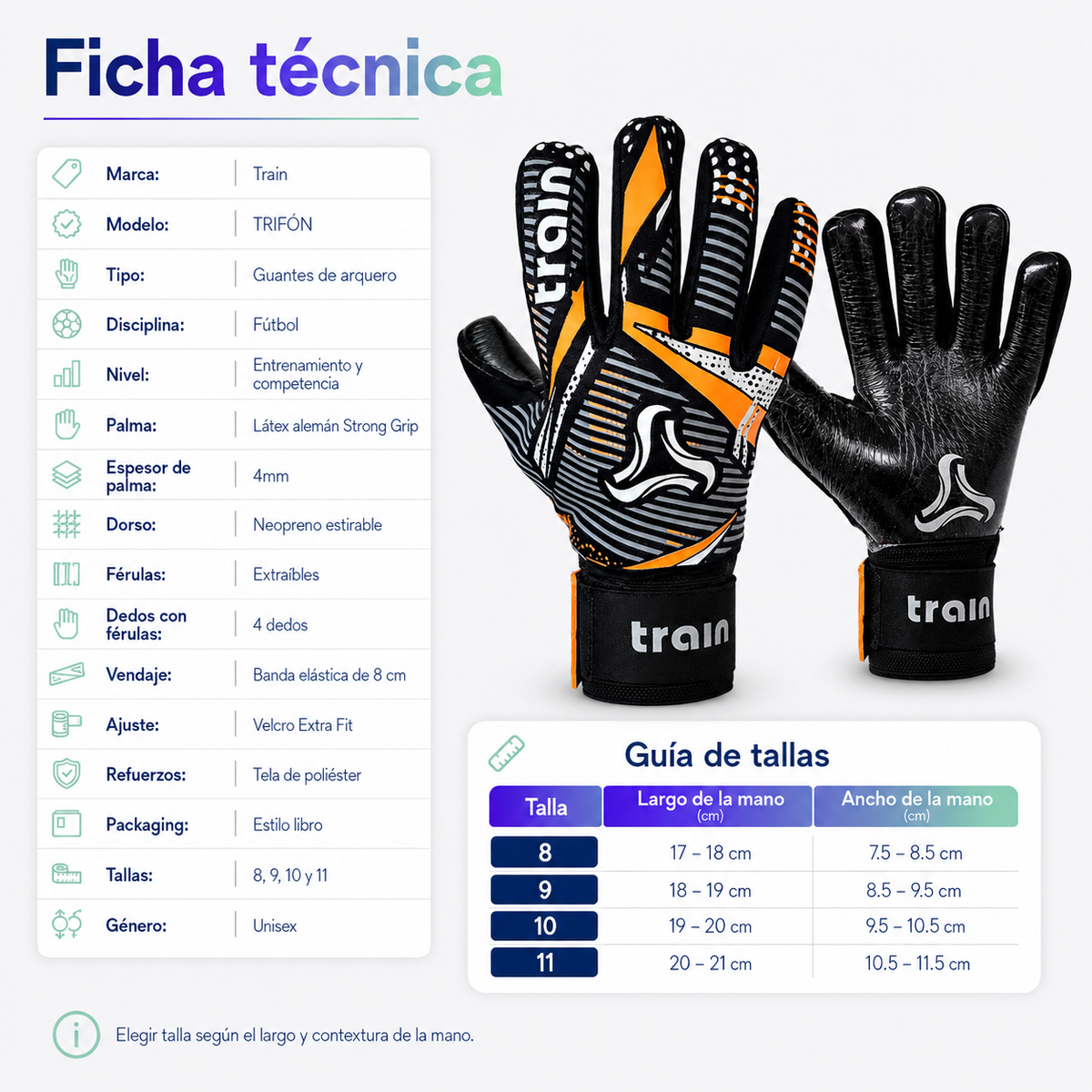 Guantes de Arquero Train TRIFÓN Látex Alemán 4mm con Férulas Extraíbles | Negro