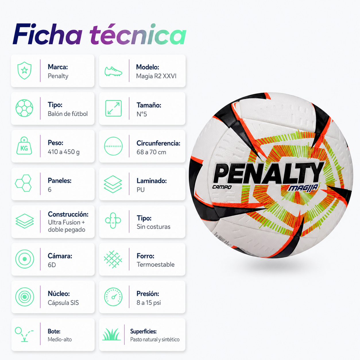 Balón de Fútbol Penalty Magia R2 XXVI N°5 Ultra Fusion PU