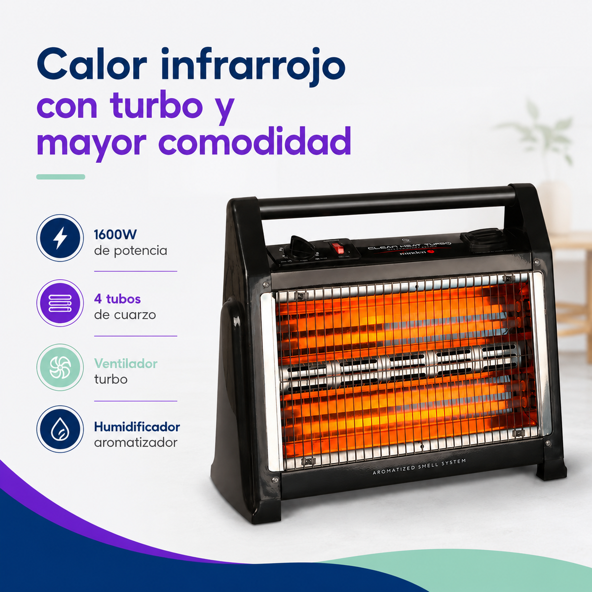 Estufa Infrarroja Sindelen EEH-1300NG 1600W con Turbo y Humidificador