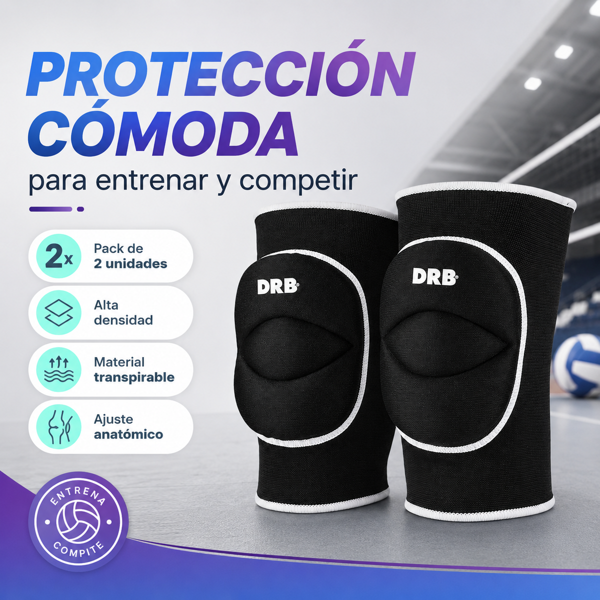 Par de Rodilleras Deportivas DRB Classic Volley / Basquetbol / Patinaje | Negro