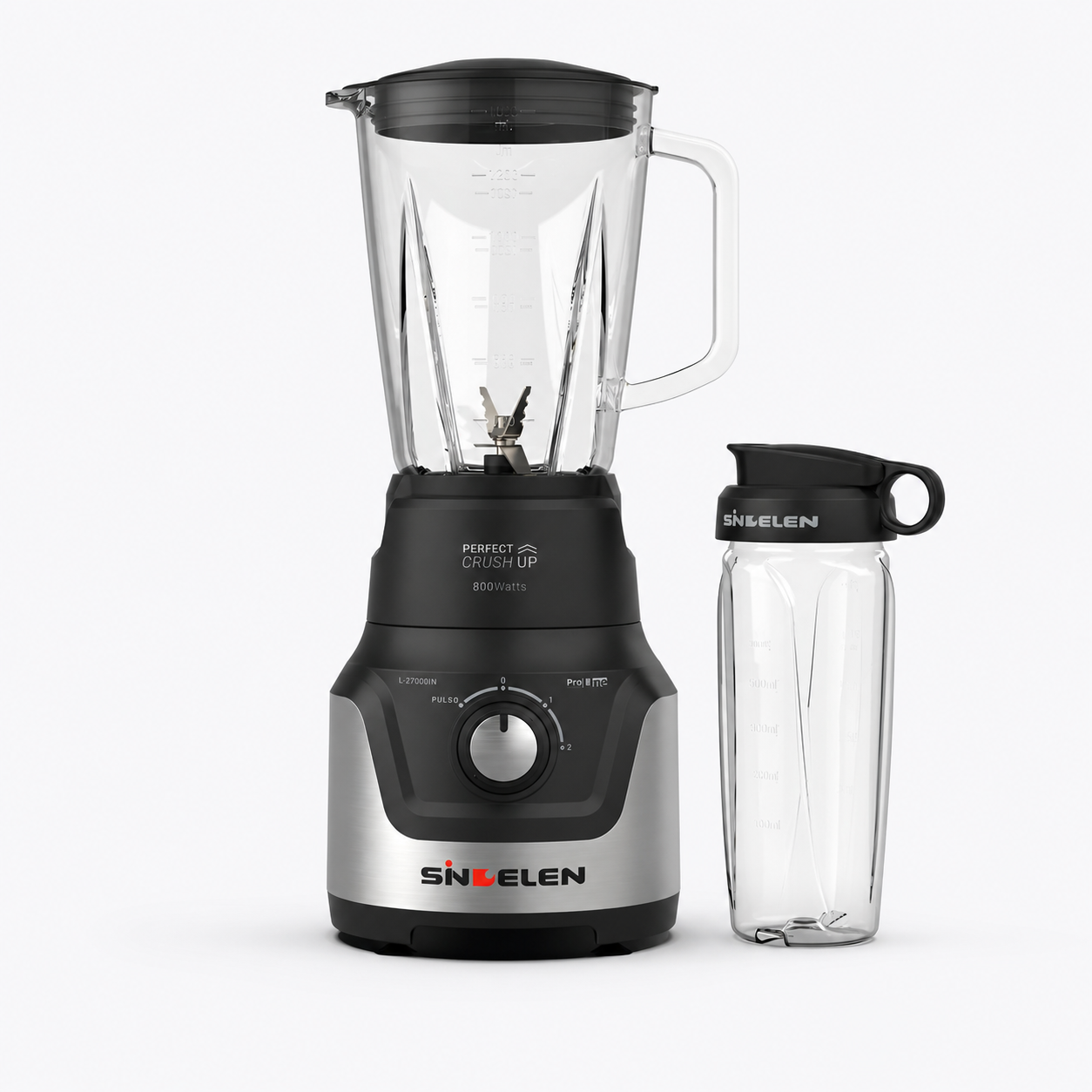Licuadora Sindelen L-27000IN 800W con Jarro de Vidrio y Vaso 500 ml