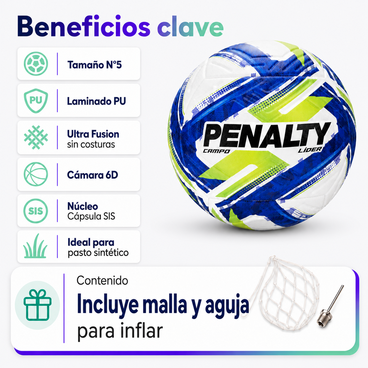 Balón de Fútbol Campo Penalty Líder XXVI N°5 Ultra Fusion | Azul/Verde