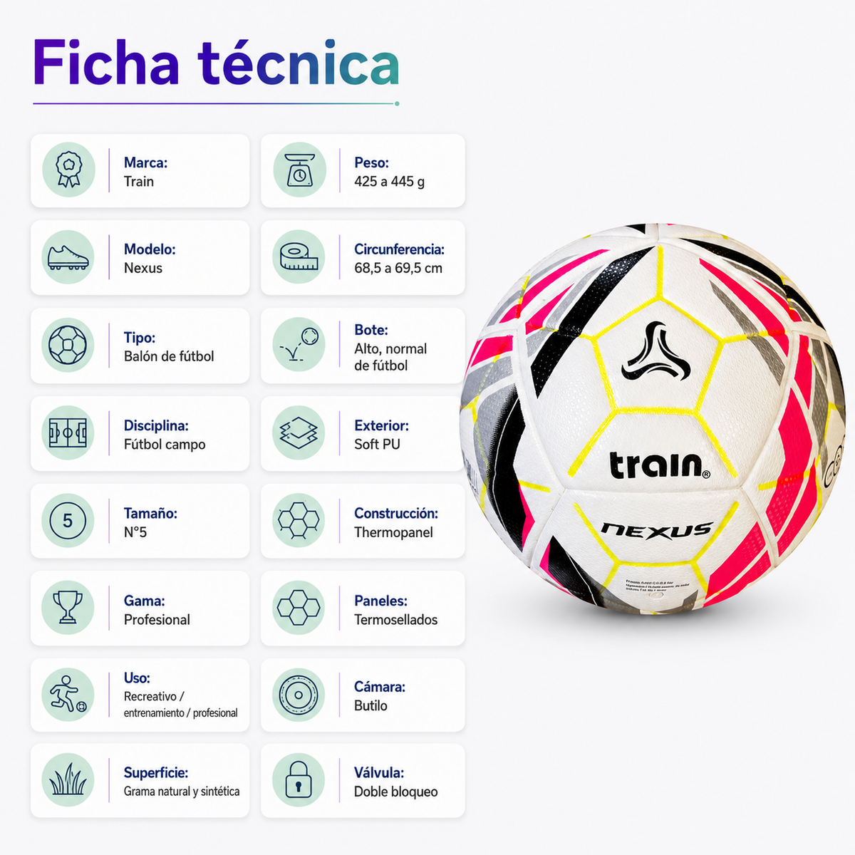 Balón de Fútbol Train Nexus N°5 Oficial Tercera División Chile Termosellado