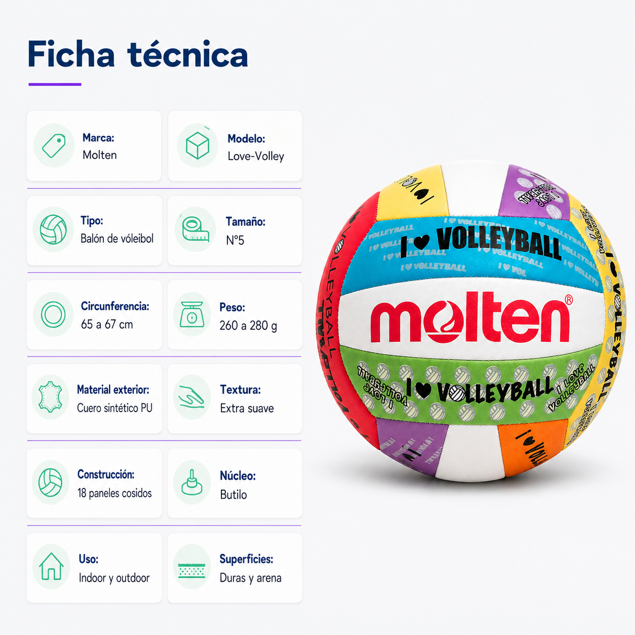 Balón de Vóleibol Molten Love-Volley N°5 con Malla y Aguja