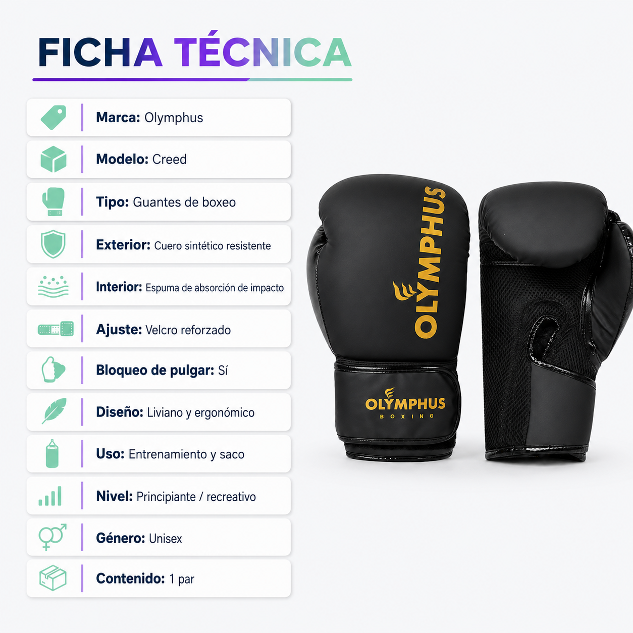 Guantes de Boxeo Olymphus Creed para Entrenamiento y Saco