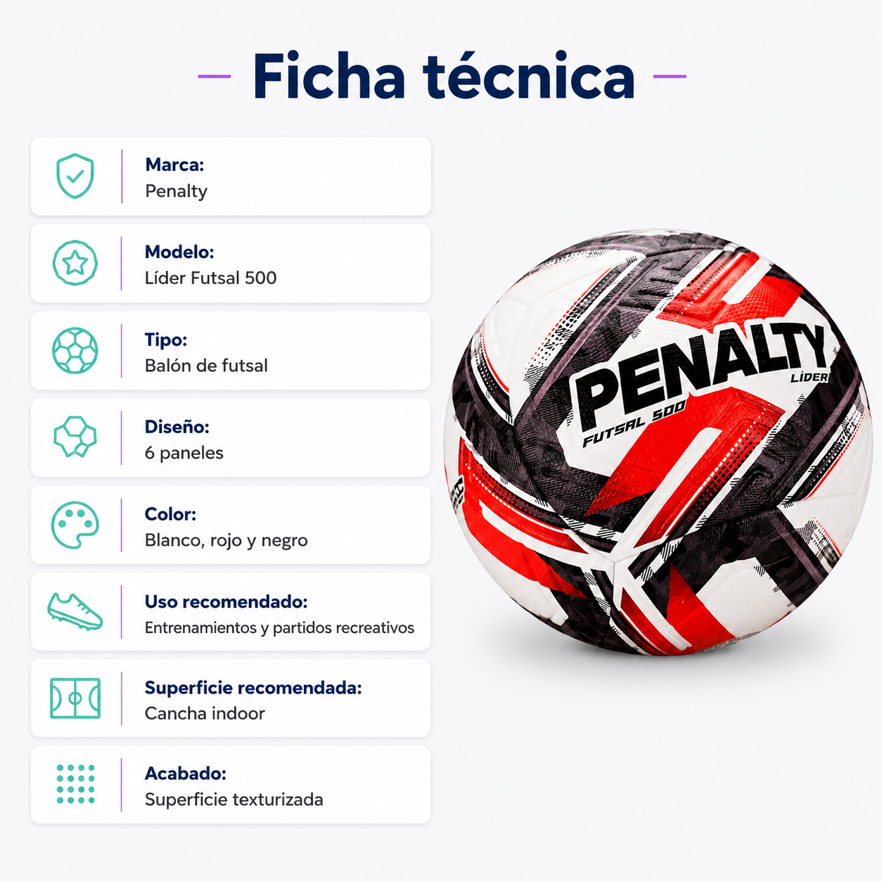 Balón de Futsal Penalty Líder XXVI Ultra Fusion PU | Negro Rojo