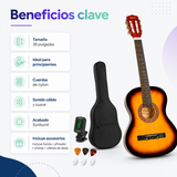 Guitarra Acustica Epic Sunburst 38” con Funda, Afinador y Uñetas