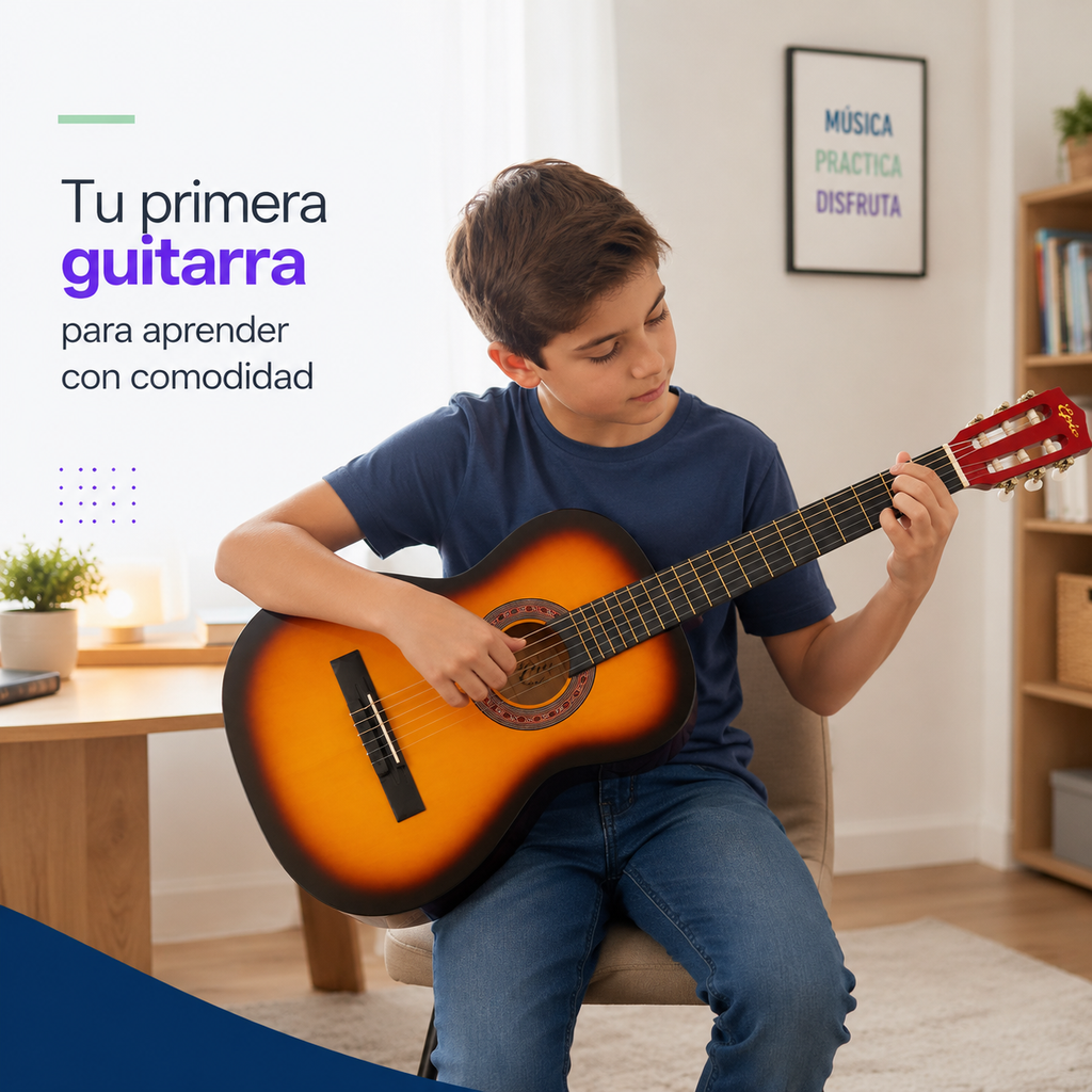 Guitarra Acustica Epic Sunburst 38” con Funda, Afinador y Uñetas