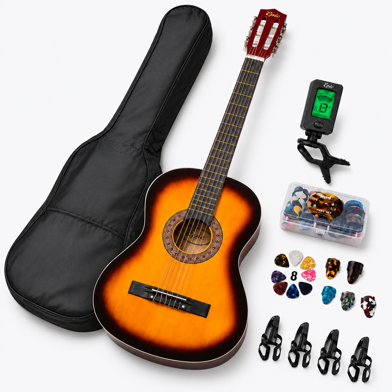 Guitarra Acustica Epic Sunburst 38” con Funda, Afinador y Uñetas