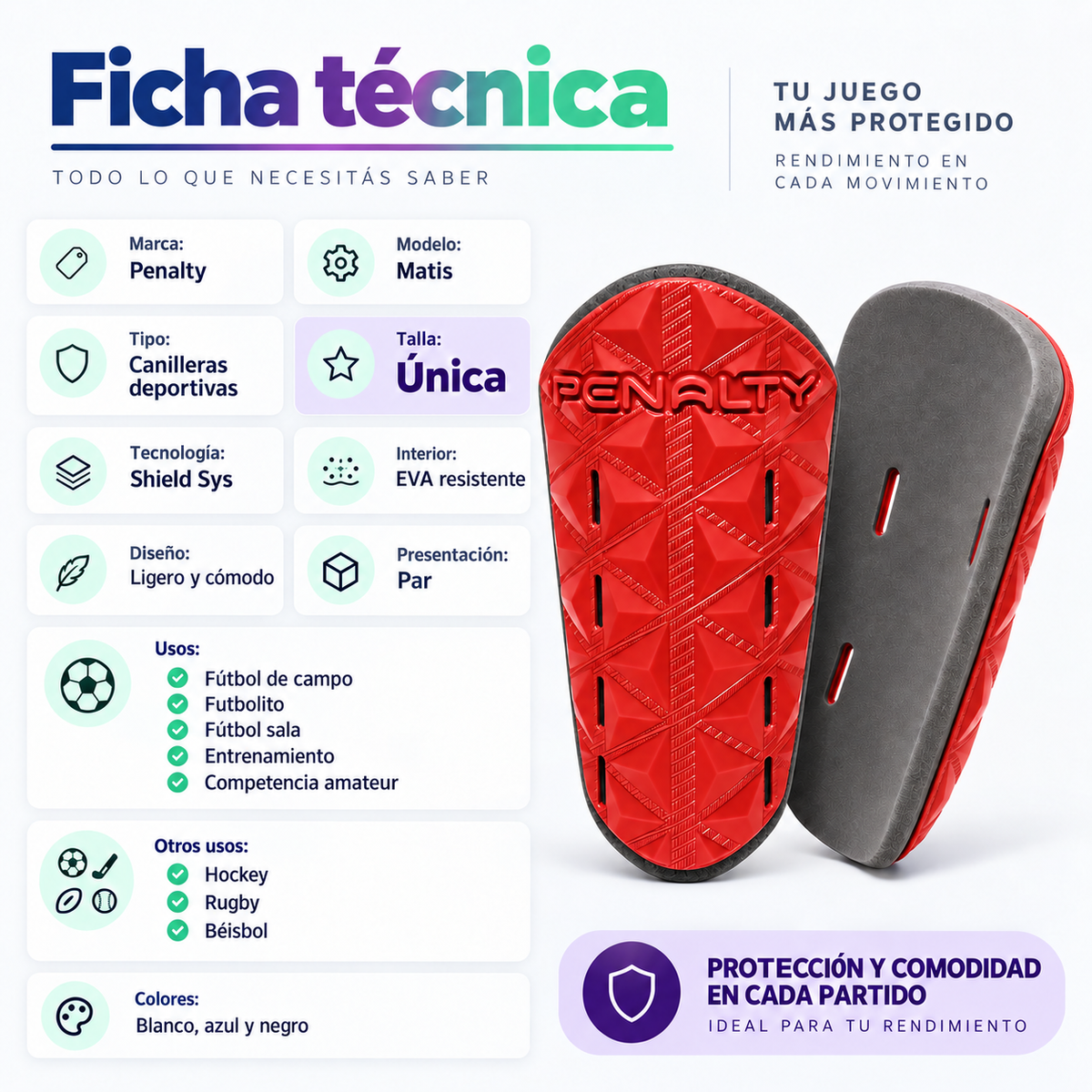 Canilleras Futbol Espinilleras Deportivas Penalty Matis Talla Única con EVA