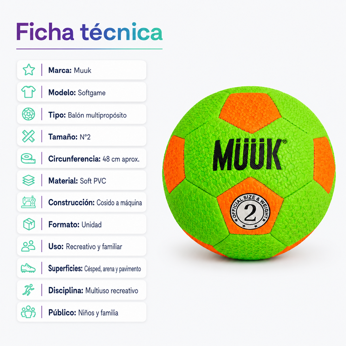 Balón Muuk Softgame N°2 Multipropósito