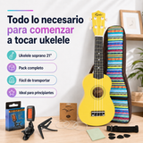 Ukelele Soprano Epic Music 21” con Funda, Afinador, Capo y Accesorios | Amarillo