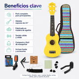 Ukelele Soprano Epic Music 21” con Funda, Afinador, Capo y Accesorios | Amarillo