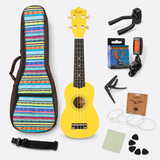 Ukelele Soprano Epic Music 21” con Funda, Afinador, Capo y Accesorios | Amarillo
