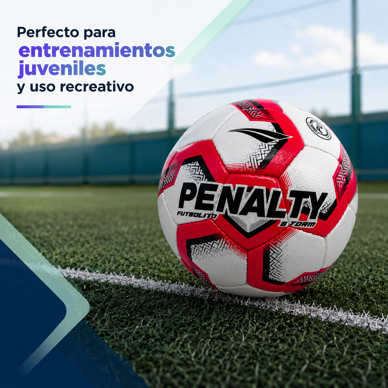 Balón de Futbolito Penalty Storm XXV N°4 PU Cosido a Mano | Rojo