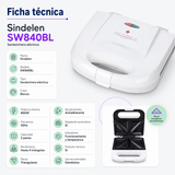 Sandwichera Sindelen Sw-850/840 2 Panes 800w Antiadherente | Blanco