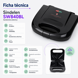 Sandwichera Sindelen Sw-850 2 Panes 800w Antiadherente | Negro