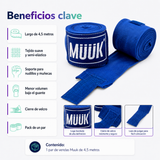 Pack Vendas de Boxeo Muuk Super Flexibles 4,5 m con Velcro | Azul