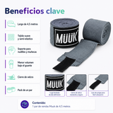 Pack Vendas de Boxeo Muuk Super Flexibles 4,5 m con Velcro | Gris