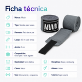 Pack Vendas de Boxeo Muuk Super Flexibles 4,5 m con Velcro | Gris