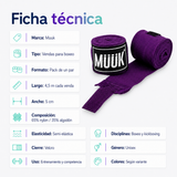 Pack Vendas de Boxeo Muuk Super Flexibles 4,5 m con Velcro | Purpura