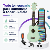 Ukelele Soprano Epic Music 21” con Funda, Afinador, Capo y Accesorios | Verde Agua