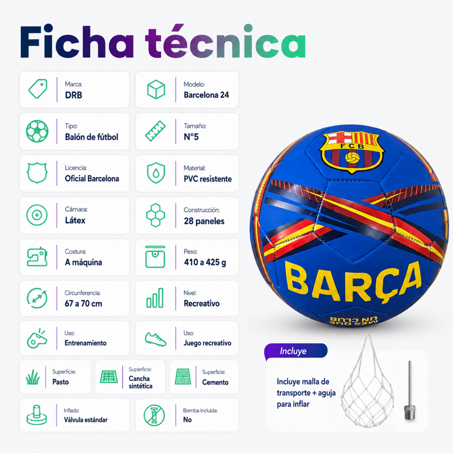 Balón de Fútbol DRB Barcelona 24 N°5 Licencia Oficial