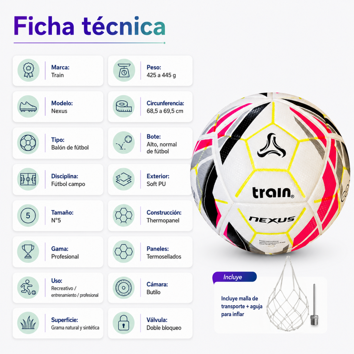 Balón de Fútbol Train Nexus N°5 Oficial Tercera División Chile Termosellado