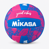Balón de Vóleibol Playa Mikasa Good Vibes N°5 Con Malla y Aguja Fucsia/Azul