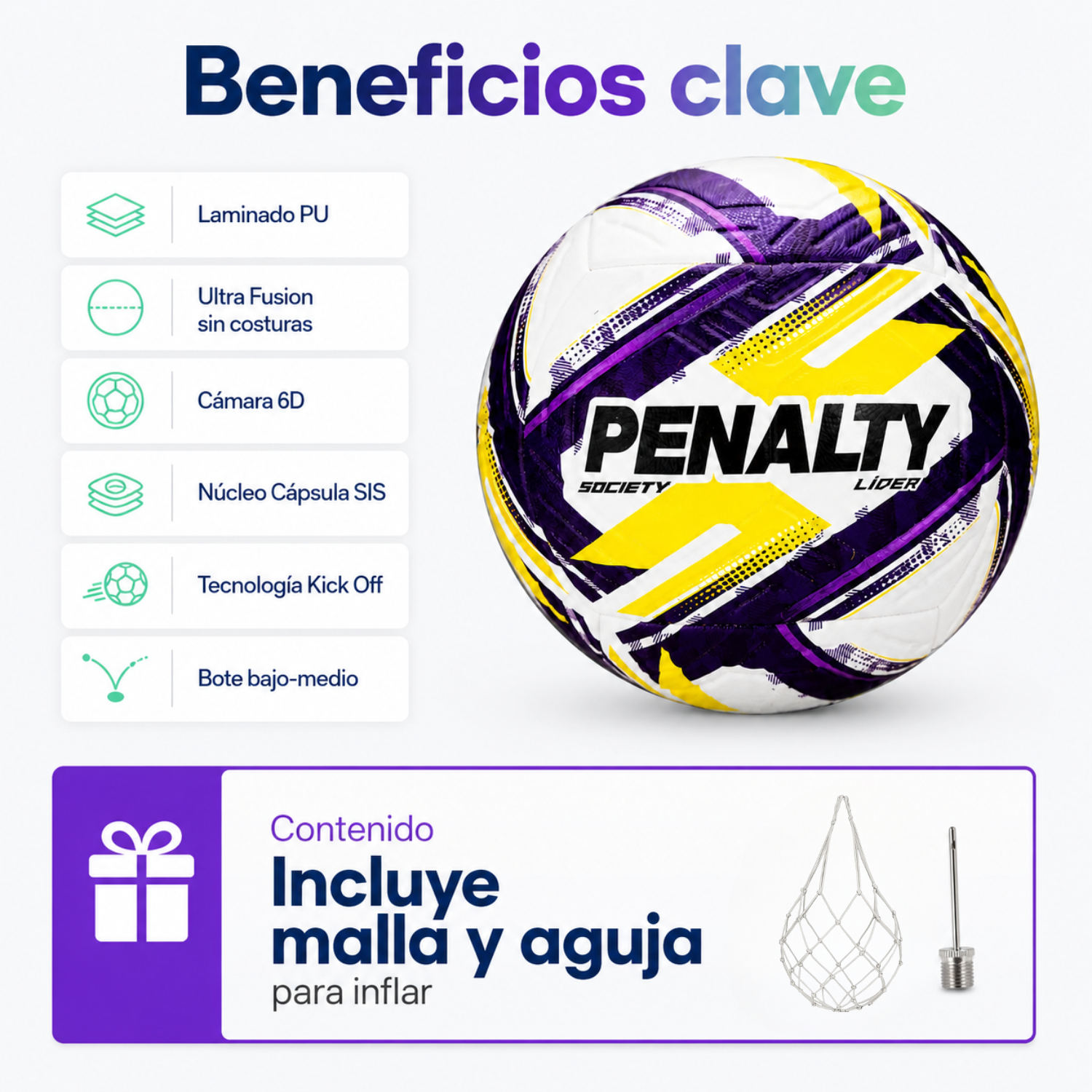 Balón de Futbolito Society Penalty Líder XXVI Ultra Fusion PU | Morado/Amarillo