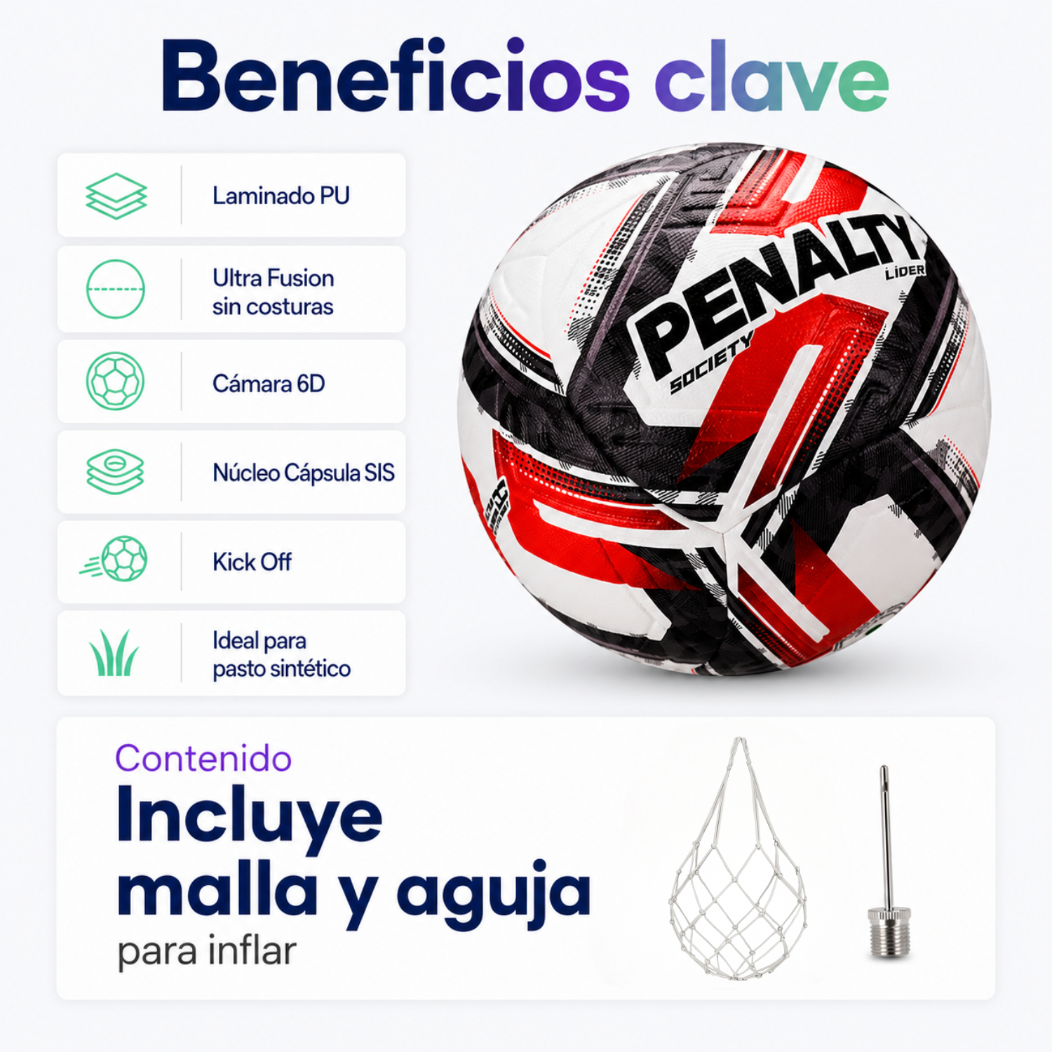 Balón de Futbolito Society Penalty Líder XXVI Ultra Fusion PU | Negro/Rojo