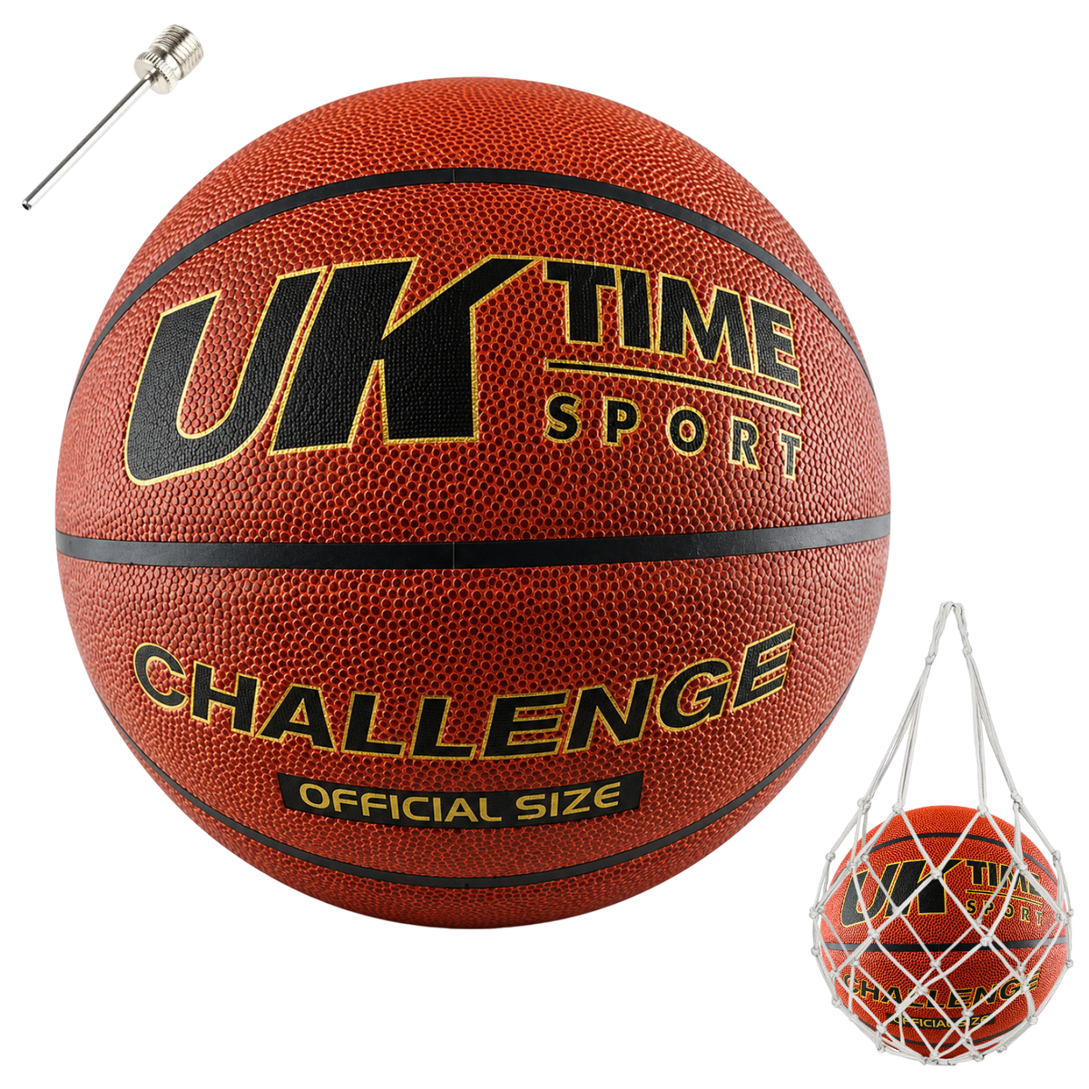 Pelota de Básquetbol UKTime Challenge N°7 PU con Malla y Aguja
